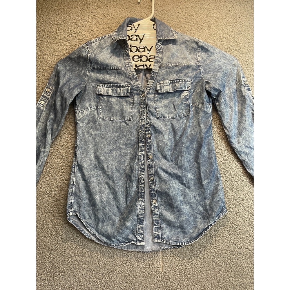 Denim & Co. Roll Tab Sleeve Button Front Soft Shirt White XS